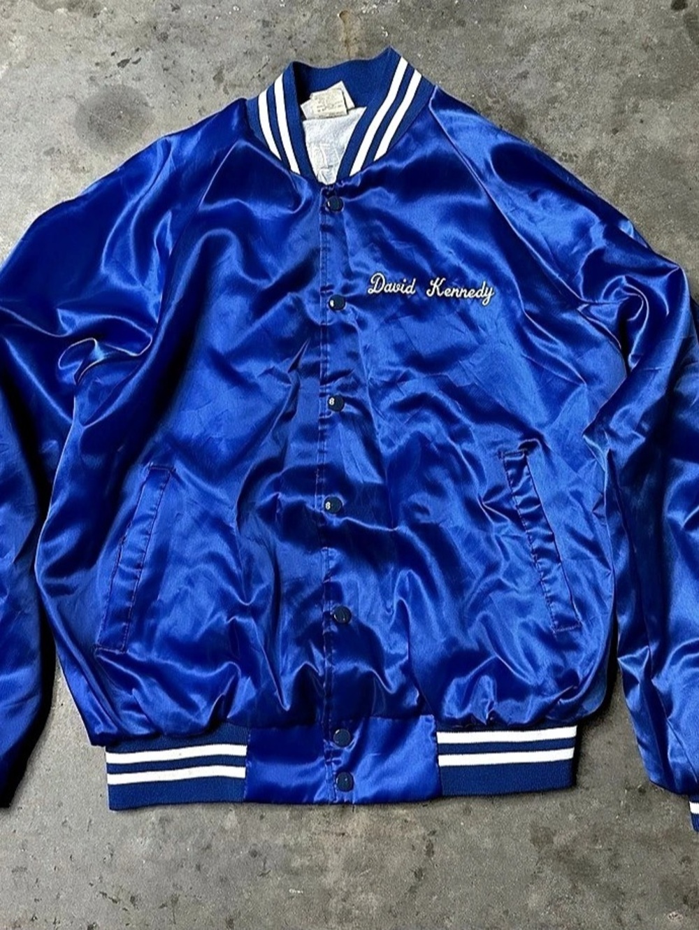 Hartwell Blue Satin Varsity Jacket Like New